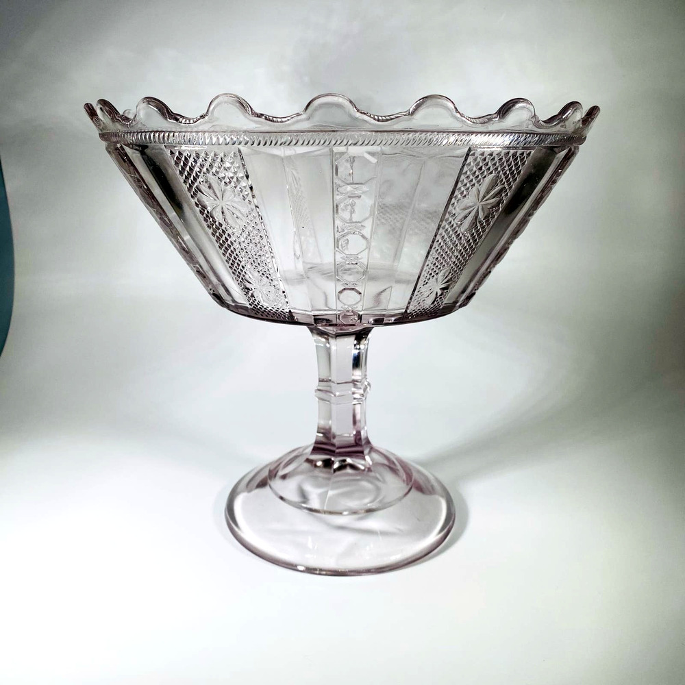 Vintage Early American Pressed Glass Compote, Paneled Star Button, 1880-1885